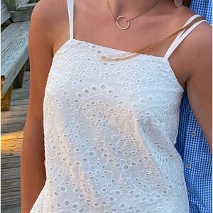 White Eyelet Mini Dress Size XS Summer Sundress Beach